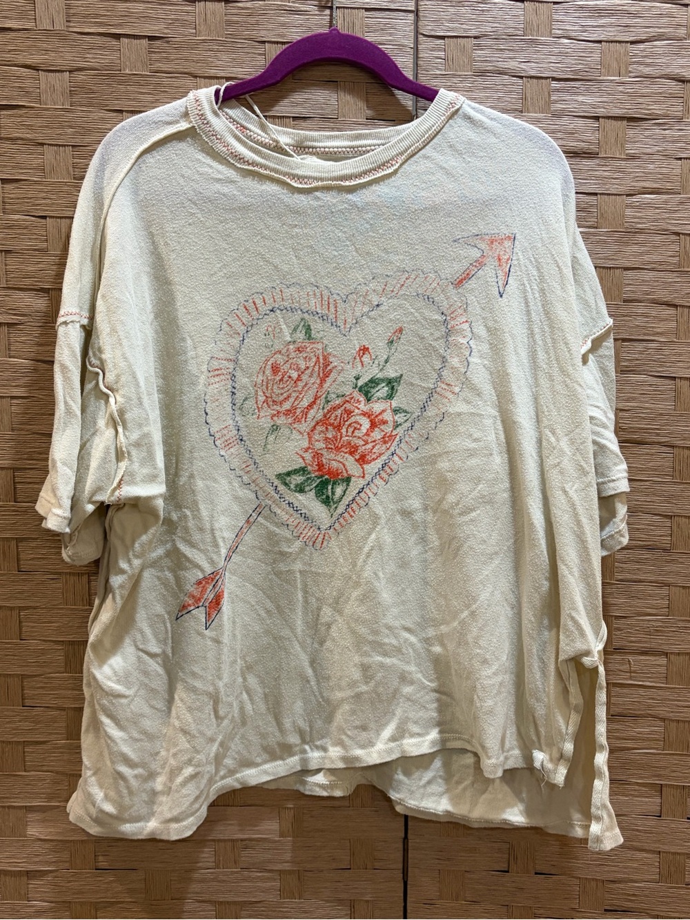 Free People We The Free Love Rose Tee Ivory Size Small Oversized - Picture 2 of 6